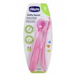 Chicco cubierto infantil cuchara silicona easy t rosa +6 meses 2 u