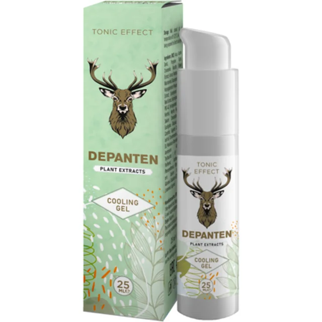 Envase verde de Depanten, gel de efecto frío con extractos vegetales, 25 ml